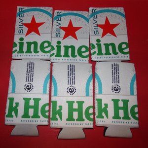 6 NEW Heineken Beer Silver Bottle Coozie Coozy Koozy Koozie PARTY TIME MAN CAVE